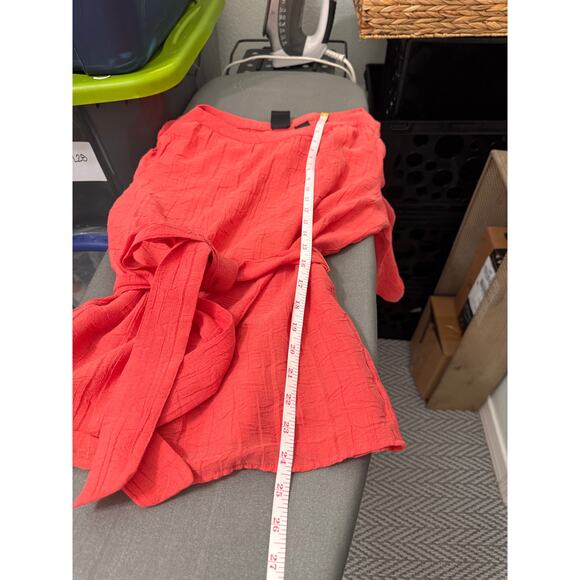 DUE PER DUE Coral Textured Puff-Sleeve Blouse with Waist Tie - Picture 6 of 8